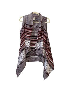 Lidy Womens Striped Open Front Sweater Vest With Geometric Pattern XL